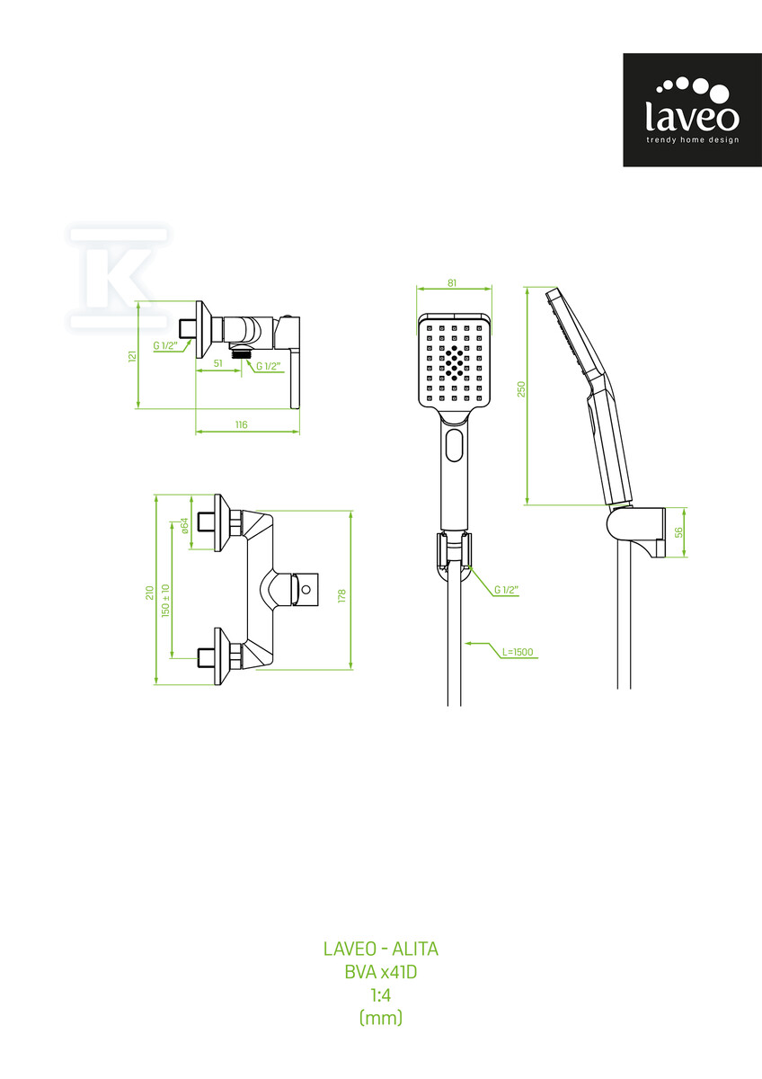 Bateria natryskowa ALITA ścienna z - BVA_041D